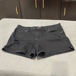 Black Distressed Denim Shorts